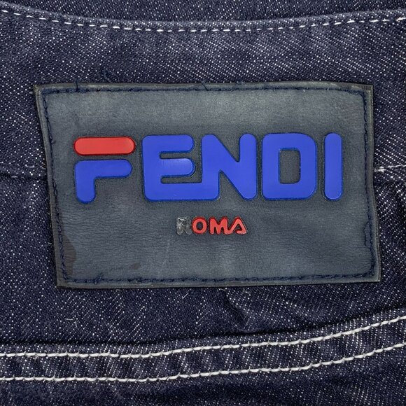 Fendi Fila Collaboration Dark Blue Wide-Leg Cotton Denim Pants Size 31/34 - Picture 2 of 8